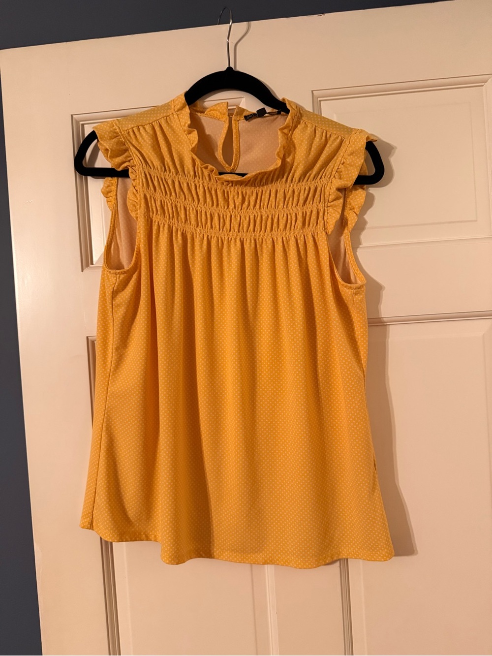 Adrianna Papell Mustard Yellow Smocked Sleeveless Blouse